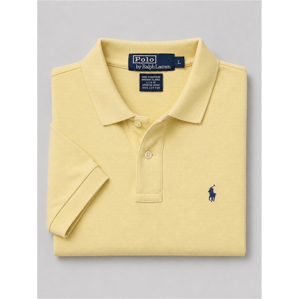 Vintage Polo Ralph Lauren Polo Shirt Large Preppy Logo Pony 90s Butter Yellow